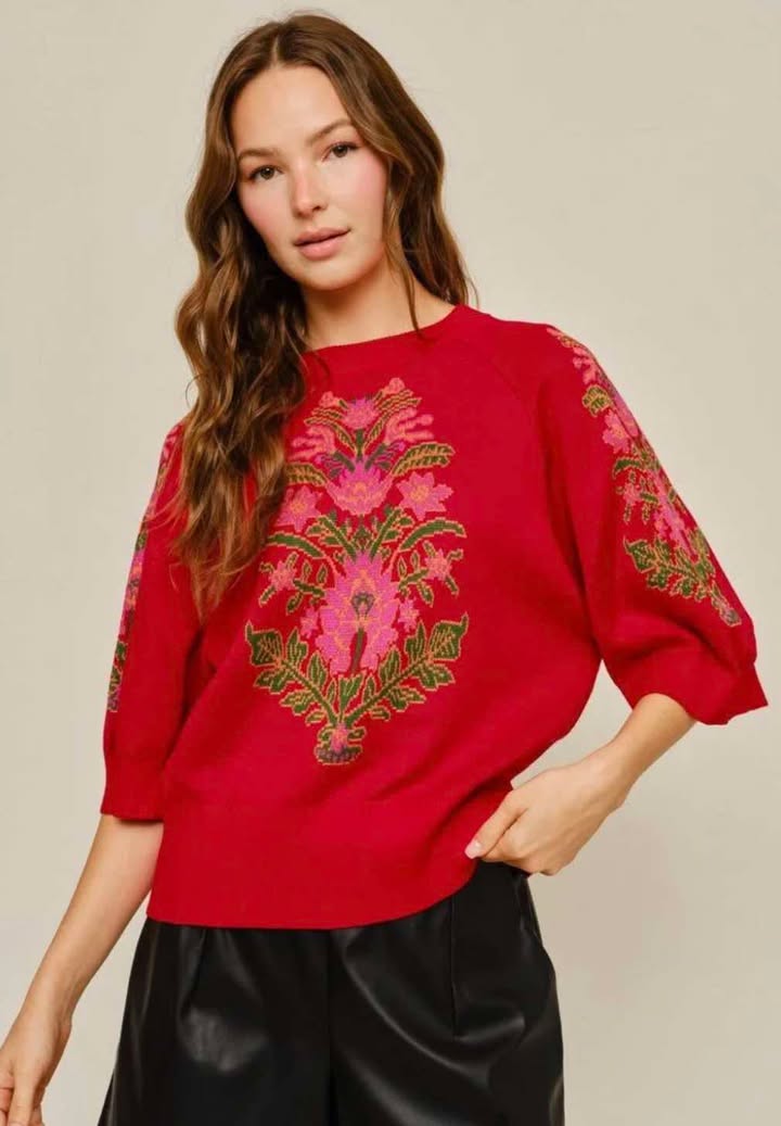 Red Boho Floral Top
