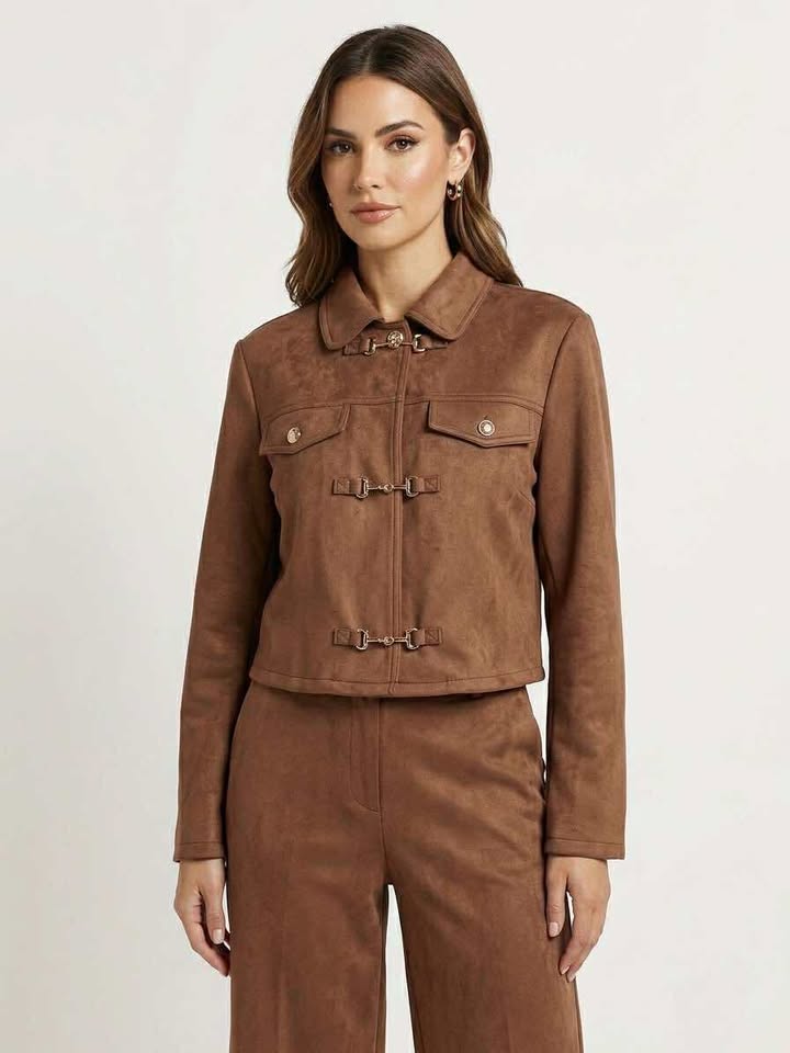 Tobacco Faux Suede Clasp Jacket