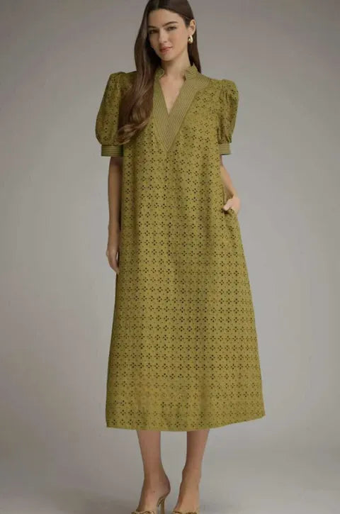 Olive Eyelet Dress