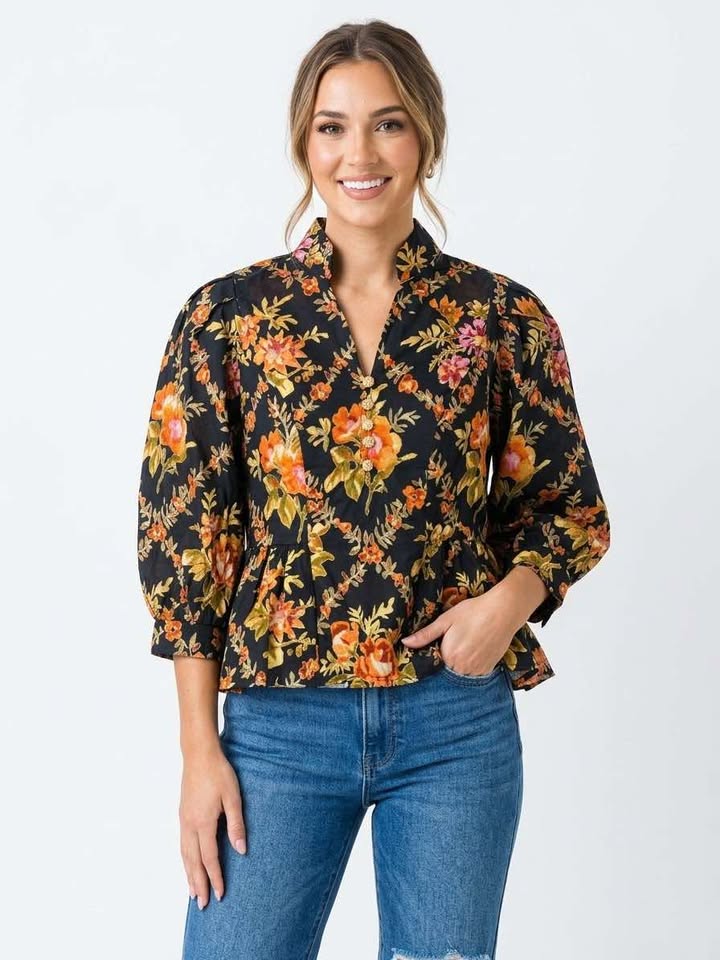 Vibrant Midnight Bloom Top