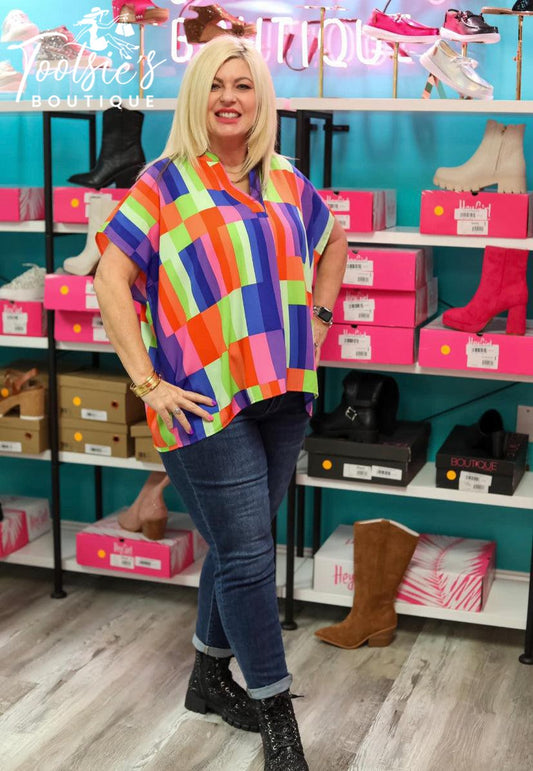 Color Block Box Top-Small-Tootsie's Boutique in Clayton