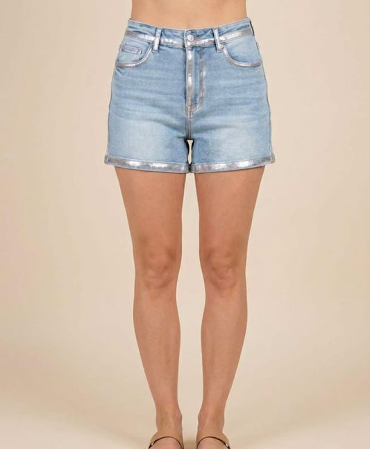 Metallic Denim Shorts