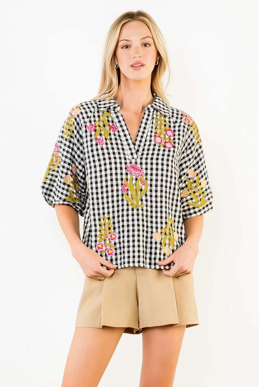 Gingham Petal Top