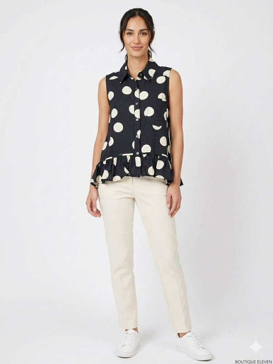 Navy Dot Queen Top