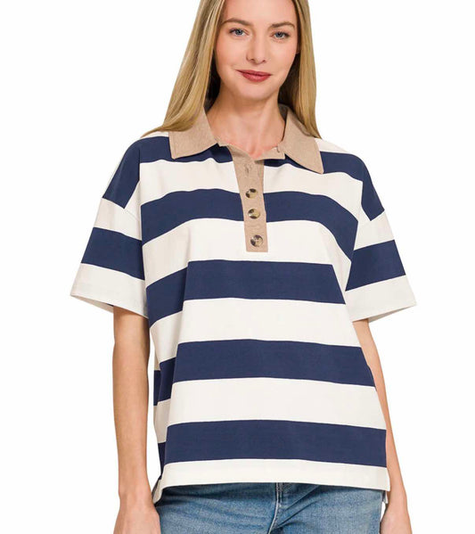 Striped Collared Polo Top
