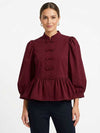 Wine Mandarin Collar Top
