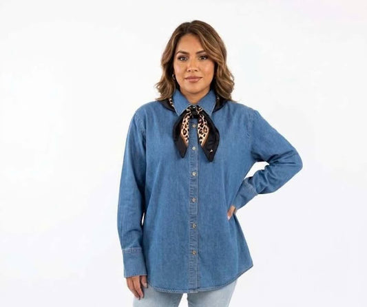 Denim & Cheetah Scarf Top