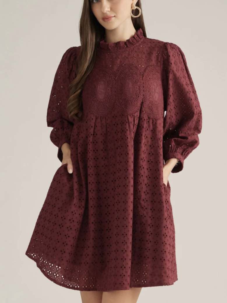 Whimsy Wine Eyelet Dress