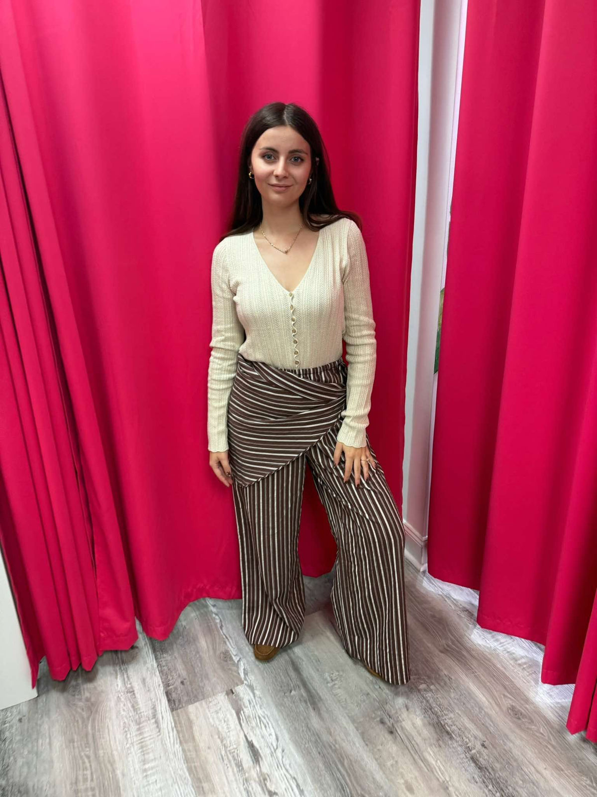 Brown Stripe Wrap Pants