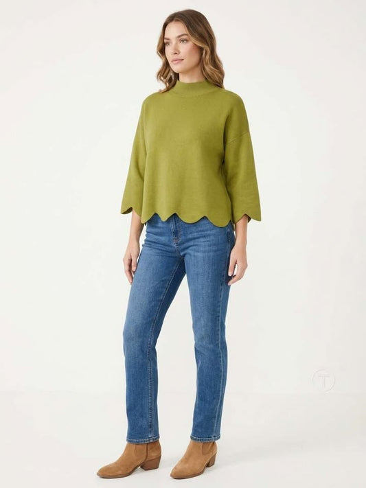 Lime Green Scalloped Sweater