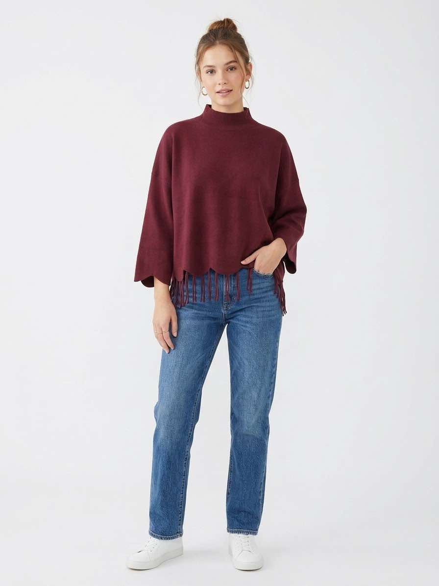 Cranberry Scalloped Sweater